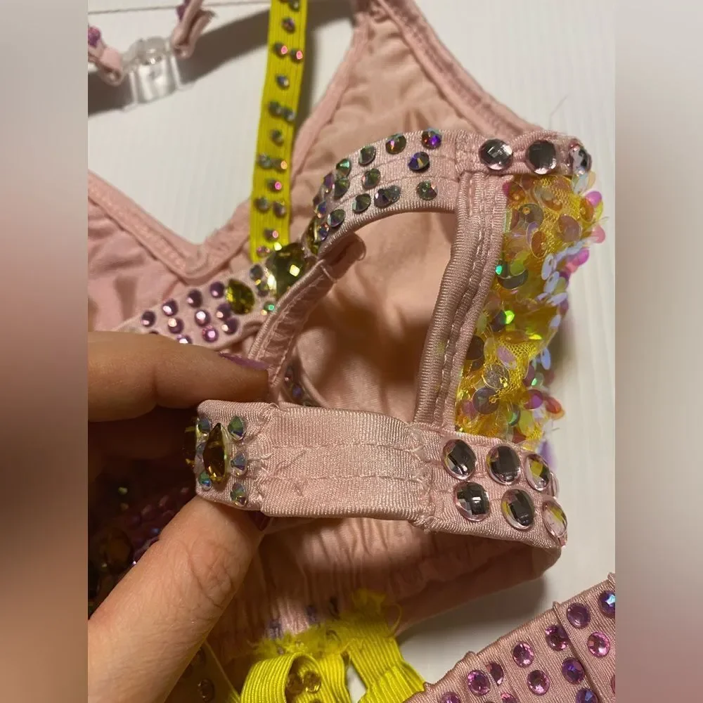 Glamour custom solo sassy dance costume pink lemonade rhinestone LC child